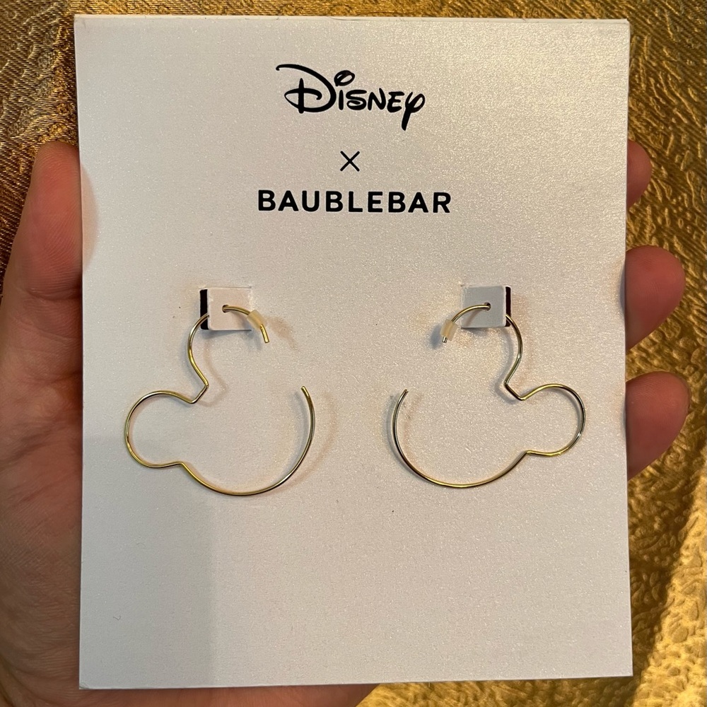 Disney x Baublebar Mickey Silhouette Earrings Head Wire Hoop Outline in Gold - Picture 1 of 1